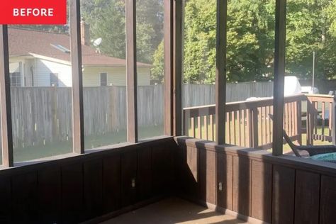 Before and After: A Dingy Screened Porch Gets a Cozy, Inviting Spruce-Up for $850⁠ ⁠ #insta #RealEstate #Home #DIY Small Bathroom Refresh, Screened Back Porches, Porch Patio Ideas, Screened Porch Decorating, Porch Paint, Screen Painting, Screened In Patio, Apartment Stuff, Blog Challenge