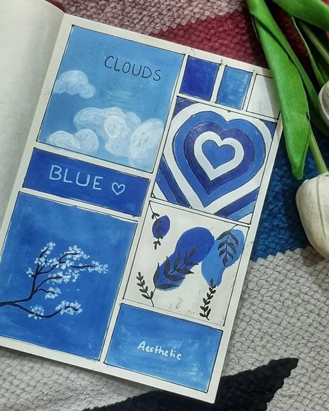 Blue Moodboard, Triangle Drawing, Drawings With Meaning, Painting Mood, Blue Drawings, Collage Drawing, Easy Canvas Art, Canvas Drawings, Easy Doodle Art