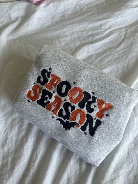 Spooky Season Embroidered Sweatshirt Halloween Embroidered - Etsy Spooky Season Crewneck, Aesthetic Halloween Sweatshirts, Halloween Hoodies Aesthetic, Embroidery Halloween Sweatshirt, Halloween Crewneck Cricut, Fall Crewneck Sweatshirt Embroidery, Spooky Season Sweatshirt, Spooky Season Embroidery, Halloween Nike Sweatshirt