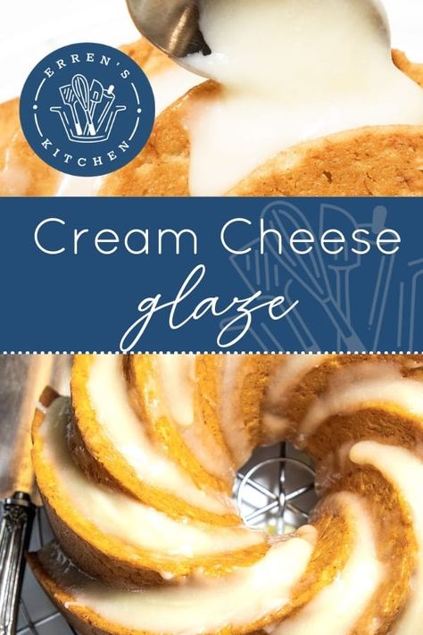 This delectable cream cheese glaze is great for anything from cakes to buns. It's so good, you'll want to eat it with a spoon! Cream Cheese Glaze Recipe Drizzle Bundt Cakes, Cream Cheese Glaze For Bundt Cake, Bundt Glaze, Cream Cheese Glaze Drizzle, Glaze For Cheesecake, Bundt Cake Glaze, Chocolate Cream Cheese Icing, Bunt Cake Recipe, Cake Glaze