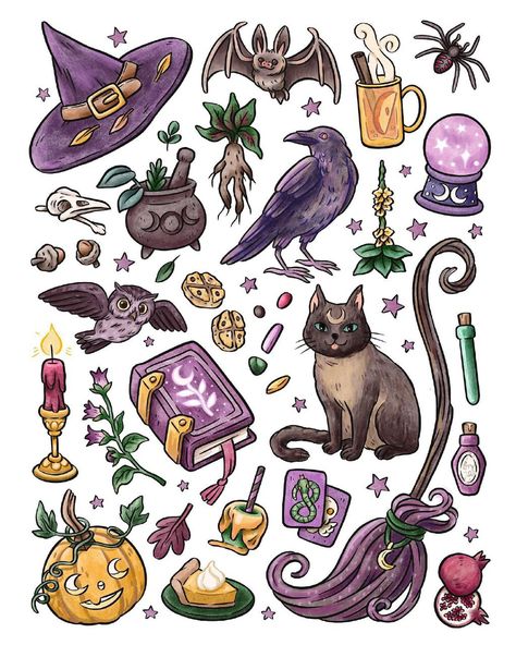 Witch Stickers, Helloween Wallpaper, Witch Drawing, Whimsical Art Journal, Witch Coloring Pages, Theme Harry Potter, Procreate Ipad Art, Props Art, Christmas Break