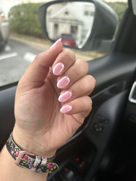 Bubble Bath Chrome, Rounded Acrylic Nails, Opi Bubble Bath, Pink Tip Nails, Hoco Nails, Teen Nails, Pink Chrome Nails, Summery Nails, Casual Nails