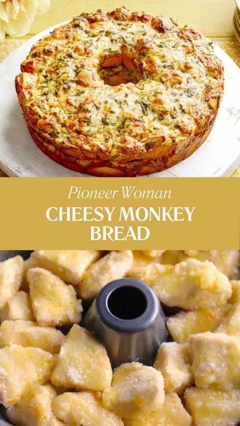 Pioneer Woman Cheesy Monkey Bread Monkey Cheese Bread, Pioneer Woman Cheesy Bread, Monkey Bread Using Biscuits, Cheesy Monkey Bread With Canned Biscuits, Pioneer Woman Bread Recipes, Biscuit Monkey Bread Easy, Cheesy Bundt Bread, Savory Monkey Bread Recipe, Money Bread With Biscuits