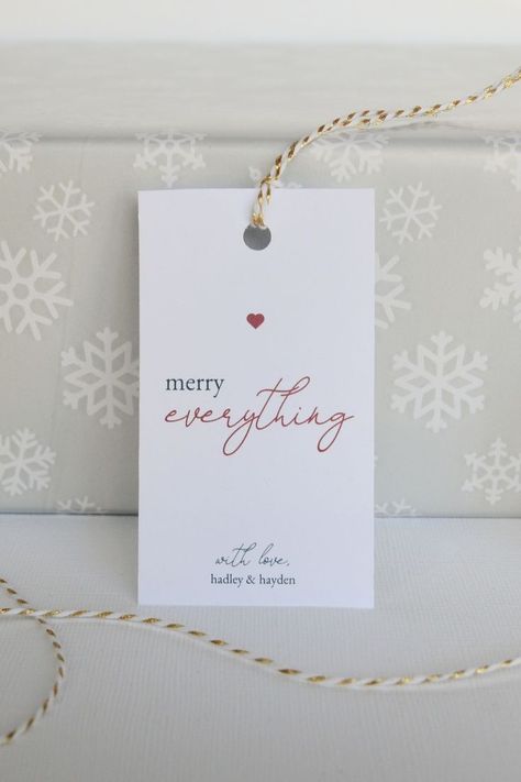 holiday gift tag with customizable text. the tag reads "merry everything" and "with love, hadley & hayden." Holiday Gifts Diy, Holiday Gift Tags Printable, Christmas Tags Printable, Thank You Card Design, Christmas Gift Tags Printable, Christmas Thank You, Diy Holiday Gifts, Tags Printable, Wine Tags