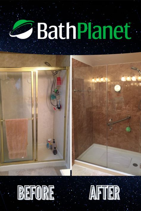 Bathroom remodel make easy and affordable when you work with Bath Planet! Check out this stylish transformation! Bath Planet Remodel, Shower Transformation, Cement Blocks, Custom Shower, After Pictures, Shower Remodel, Tile Work, Bath Remodel, Shower Enclosure