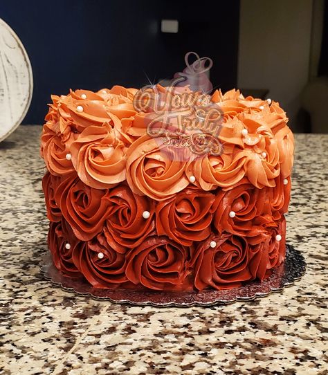 Ombre Rosette Cake, Orange Birthday Cake, Glitter Birthday Cake, Red Birthday Cakes, Orange Birthday, Rosette Cake, Ombre Cake, Cute Birthday Outfits, Orange Ombre