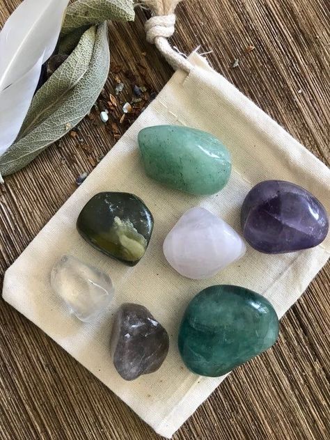 Chakra Hun Aesthetic, Tumbled Crystals, Crystal Vibes, Crystal Aesthetic, Spiritual Crystals, Cotton Pouch, Paws And Claws, Pretty Rocks, Cool Rocks