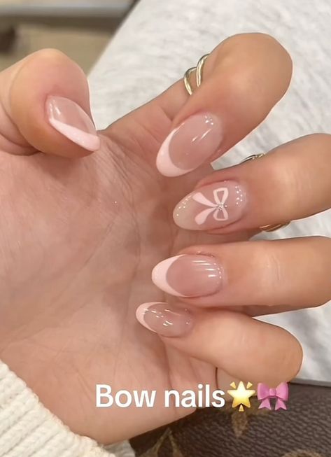 #bownails #coquette #nailinspo Easy Simple Nails Design, Aesthetic Summer Nail Ideas, Cute Nail Designs Aesthetic, Simple Summer Acrylic Nail Designs, Cute Easy Nails Design, French Tip Nails Gel Short, Simple Nail Patterns, Simple Nail Art Summer Nails, Cute Almond Summer Nails