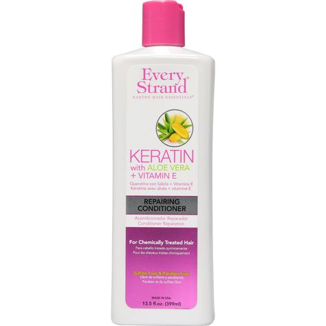 Every Strand Keratin Repairing Conditioner, 13.5 fl oz - Walmart.com Earthy Hair, Aloe Vera Vitamin E, Hair Essentials, Treated Hair, Hair Repair, All Hair Types, Keratin, Hair Types, Dish Soap Bottle