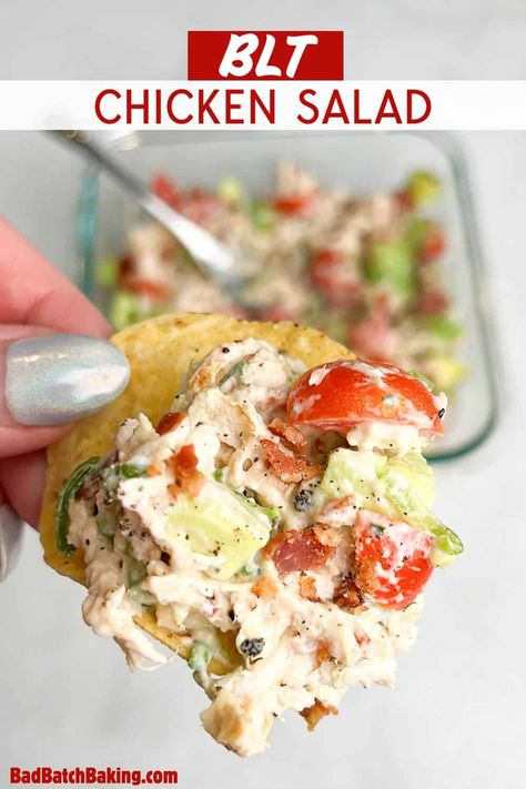 BLT Chicken Salad Chicken Salads Sandwiches, Breaded Chicken Salad, Salads For Work Lunch, Blt Side Dish Ideas, Jalapeno Chicken Salad Recipe, Salad Recipes Dinner, Blue Collar Lunch Ideas, Simple Chicken Salad Recipe, Keto Blt