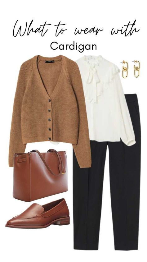 Outfits With Brown Loafers, Brown Loafers Outfit Women Work, Carrot Pants Outfit, Cardigan Outfit For Work, Brown Loafers Outfit, Brown Loafers Outfit Women, Cardigan Outfit Work, Brown Cardigan Outfit, Loafers Outfit Women