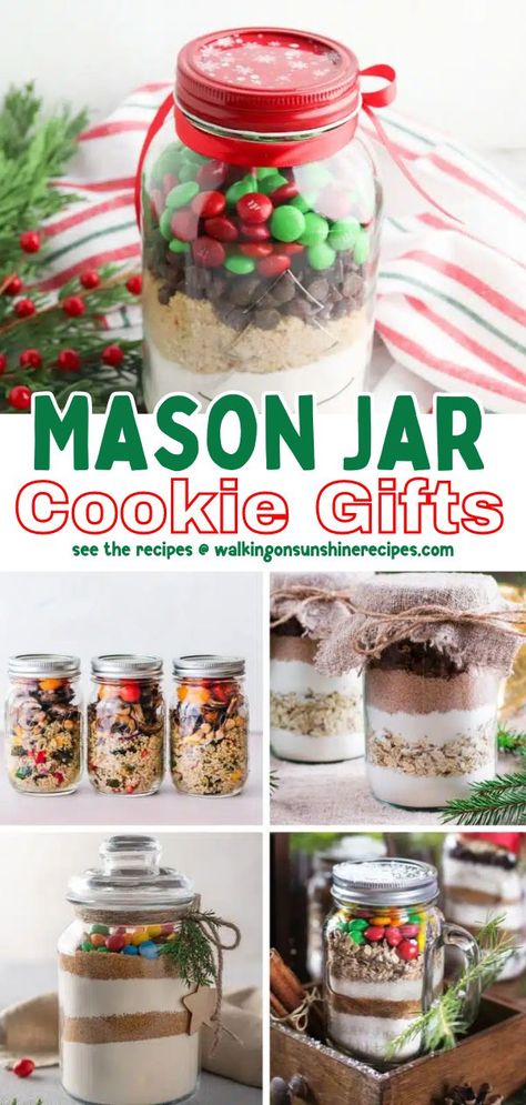 Included in this collection of 15 Cookie Mason Jar Gifts are easy recipes with free printables to help you give the perfect gift this holiday! Easy recipes, festive printables - everything you need for a heartfelt, homemade gift. Cookie Mix Mason Jar Gifts, How To Make Cookies In A Jar Gift, Cookie Mix Jar Gifts, Cookie In Jar Recipe, Cookies In Mason Jar Gift, Cookies In A Jar Christmas Gift, Mason Jar Baking Gifts, Jar Ingredients Gift Ideas, Pint Size Cookies In A Jar