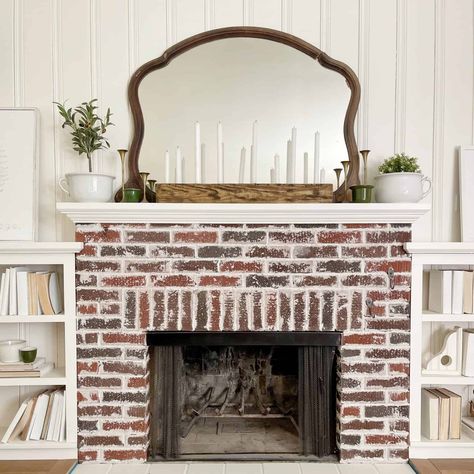 How To German Schmear Brick - DIY Tips by Tantrums and Tools Light German Smear Brick, German Shmere Brick Fireplace Diy, German Shmere Brick House, German Schmear Brick, German Smear Brick Exterior, German Smear Brick, Fireplace Makeovers, German Schmear, German Smear