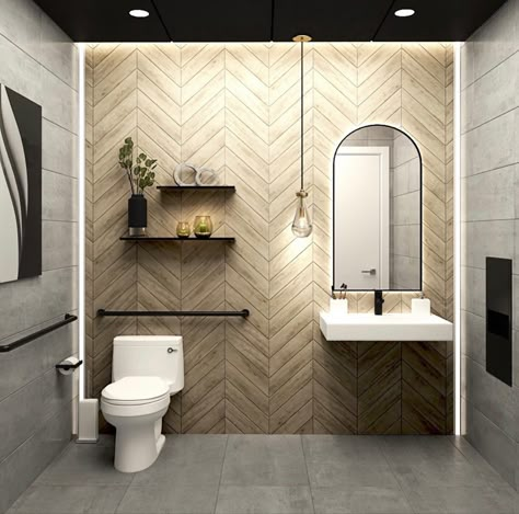 Single Public Restroom Design, Office Bathroom Design Small Spaces, Womens Public Restroom Decor Ideas, Unisex Restroom Design, Universal Washroom Design, Spa Restroom Design, Bathroom Office Ideas, Modern Office Bathroom Design, Small Public Bathroom Ideas