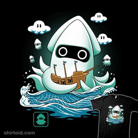 Blooper Kaiju | Shirtoid #blooper #gaming #kaiju #kraken #seamonster #supermariobros #videogame #vincenttrinidad Blooper Mario, Kirby Nintendo, Geeky Art, Matchbox Art, Nintendo Art, Mario Art, Sea Monsters, Nerd Geek, Bloopers