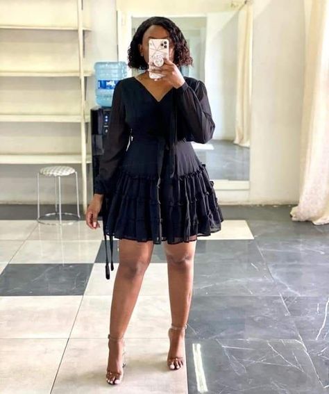 #fashion #fashionoutfits #trends #style #dresses Black Gown Styles, Classy Short Dresses Party, Latest Chiffon Short Gown Styles, Short Black Gown, Chiffon Short Gown Styles, Chiffon Short Gown, Chiffon Gown Styles, Short Gown Styles, Short Dresses Party