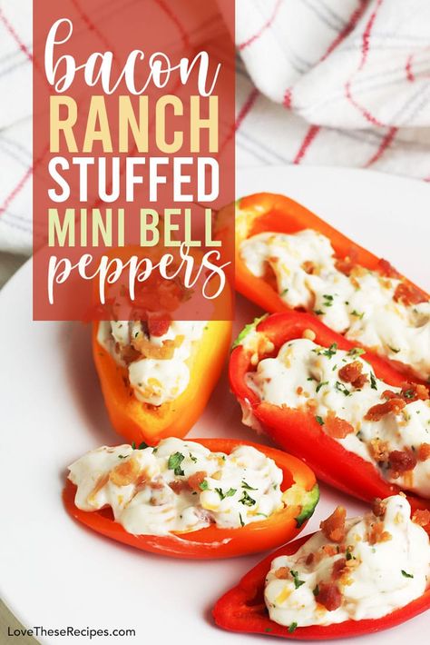 These Bacon Stuffed Mini Peppers offer a fresh crunch combined with a rich, creamy filling. These tasty bites seem fancy but are so easy to make. They are also gluten free and low carb! Pepper Poppers, Healthy Low Carb Snacks, Healthy Snacks To Buy, Easy Bacon, Boiled Egg Diet Plan, Stuffed Mini Peppers, Low Carb Appetizers, Easy Clean Eating, Bacon Ranch