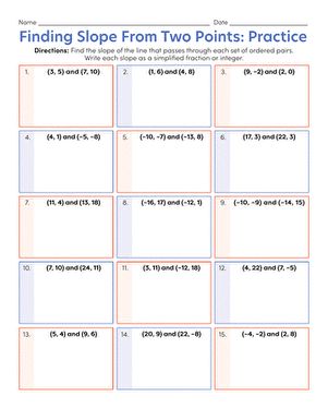 Finding Slope From Two Points: Practice  | Worksheet | Education.com Slope Math, Slope Of A Line, Finding Slope, Algebra Worksheets, School Help, A Line, Education