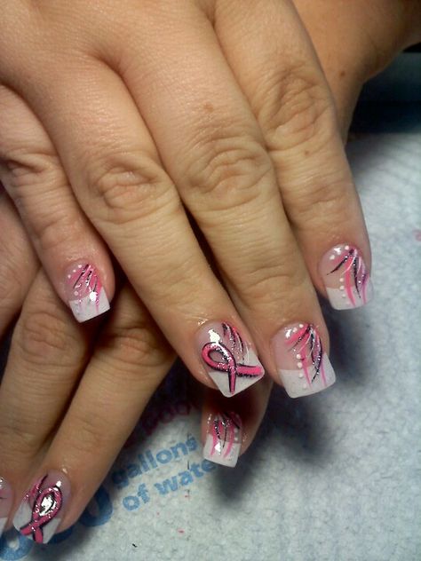 Pinktober Nails, Breast Awareness Nails, Ribbon Nails Designs, Pink Ribbon Nails, Ribbon Nails, Awareness Nails, Fingernail Designs, October Nails, Toe Nail Designs