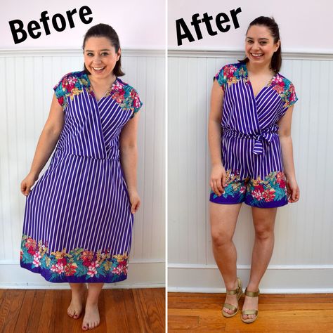 Turn A Dress Into A Romper, Diy Romper From Dress, Diy Romper Women, Dress To Romper, Diy Romper, Upcycle Dress, Refashion Dress, Make A Dress, Diy Clothes Refashion