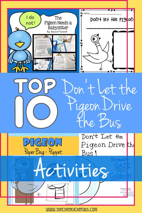 10 Don't Let the Pigeon Drive the Bus Activities and Quick Freebies - The CheekyCherubs Bus Activities, Mo Willems Author Study, Pigeon Drive The Bus, Don't Let The Pigeon, Pigeon Books, Bus Crafts, Bag Puppet, Paper Construction, Paper Bag Puppets