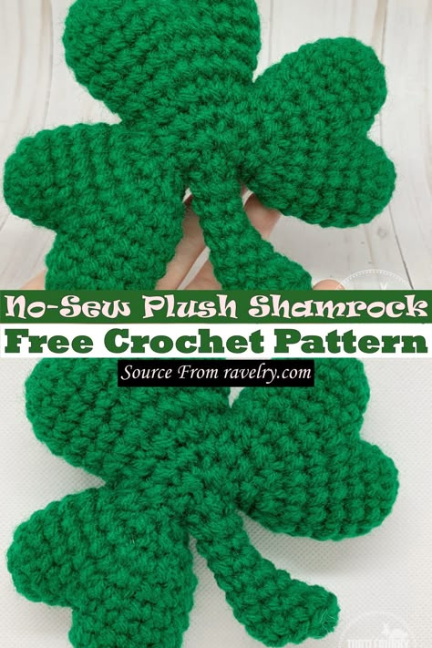 Adorable Free Crochet Plush Patterns For Children's Playing Crochet Four Leaf Clover, Patrick Crochet, Crochet Shamrock, Crochet Learning, Shamrock Pattern, Crochet Elephant Pattern, St Patricks Day Decor, Ravelry Crochet, Crochet Holiday