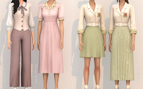 Cottage Core Outfit, 40s Outfits, The Sims 4 Custom Content, Cottage Dress, Sims Packs, Sims 4 Dresses, Sims 4 Cc Packs, Sims 4 Collections, Sims Hair