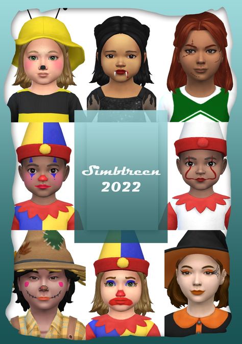 makeup collection   bee: 1 swatch, toddler, unisex   vampire: 1 swatch, toddler, female  happy clown: 16 swatches, toddler, unisex  sad clown: 16 swatches, toddler, unisex  it clown: 2 swatches, toddler,... Sims 4 Halloween Cc, Sims 4 Halloween, Tinkerbell Outfit, Halloween Inspired Outfits, Clown Face Paint, Halloween Themed Snacks, It Clown, Happy Clown, Sims Pets