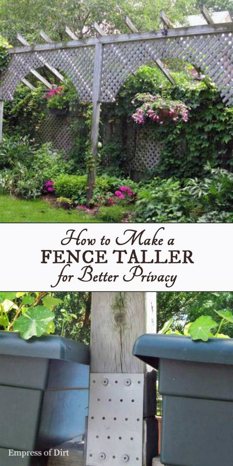 If you want to make a fence taller for privacy, these fence extension ideas will help. There are several ways to add height to an existing fence, and block out your neighbours from peering into your yard. Making Fence Taller, Extend Fence Height For Privacy, Add Height To Fence, Make Fence Taller, Fence Height Extension Ideas, Extend Fence Height, Privacy Fence Extension Ideas, Extended Fence Height, Make A Fence Taller