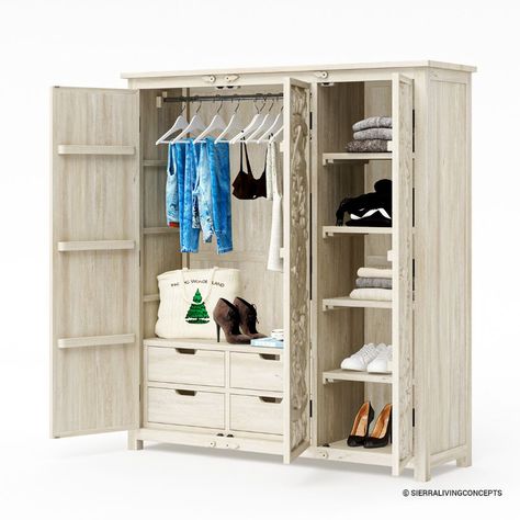 Large Solid Wood Clothing Armoire Wardrobe - Bedroom Armoire Clothing Armoire, Wood Clothing, Armoire Wardrobe, Wardrobe Bedroom, Wood Clothes, Bedroom Armoire, Wardrobe Armoire, Boho Bedroom, Armoire