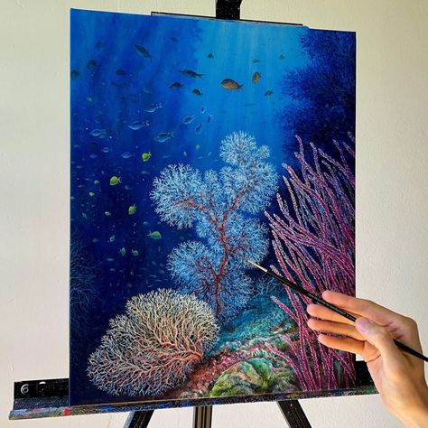 489K views · 15K reactions | Colorful Underwater Acrylic Painting 🐠 | Colorful Underwater Acrylic Painting 🐠 #art #painting #acrylicpainting | By Feliks K | Facebook Deep Sea Painting Acrylic, Underwater Painting Easy, Underwater Acrylic Painting, Acrylic Painting Colorful, Alevel Art, Cute Easy Paintings, Underwater Painting, Painting Reference, Underwater Sea