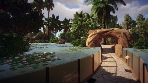 Planet Zoo Tips, Planet Zoo African Theme, Planet Zoo Building Ideas, Planet Zoo Buildings, Planet Zoo Layout, Planet Zoo Layout Ideas, Planet Zoo Entrance Ideas, Planet Zoo Habitat Ideas, Planet Zoo Inspiration