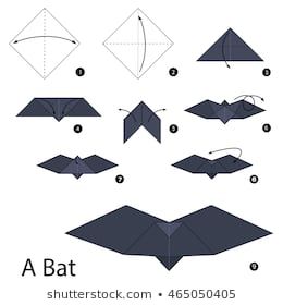 Step by step instructions how to make origami A Bat. Easy Origami Animals, Origami Easy Step By Step, Origami Tattoo, Halloween Origami, Origami Tutorial Easy, Origami Step By Step, Origami Ball, Origami Fashion, Origami Patterns