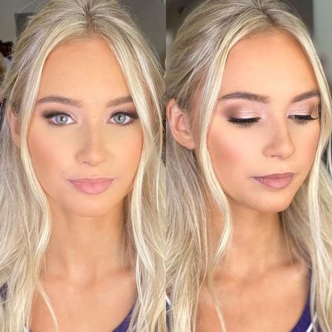 Antonia Scott Wideman on Instagram: "Some bridesmaid glam from this weekend that I worked for @jamietranbeauty Love helping my boo with her weddings! 🤩 Loved this look so much I had to take the time to snap some pics. One of these is regular camera and one is portrait mode hence the different lighting but oh well, you can’t win them all. 😂 Here’s some product details for you guys! EYES: @itcosmetics Brow Power Pencil @plouise_makeup_academy Eye Base @natashadenonabeauty Biba Palette (Shimmer o Makeup For Blue Eyes Bridesmaid, Cool Toned Bridesmaid Makeup, Engagement Pic Makeup, Natural Makeup For Blonde Hair Blue Eyes, Gold Bridal Makeup For Blue Eyes, Maybe Eyeshadow Look, Bridesmaid Makeup Grey Eyes, Engagement Shoot Makeup Blue Eyes, Bridal Makeup Light Natural Looks