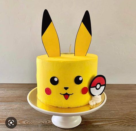 Pikachu Buttercream Cake, Pikachu Cake Buttercream, Easy Pikachu Cake, Pokemon Cake Buttercream, Pikachu Cake Ideas, Pikachu Cake Birthdays, Pikachu Birthday Cake, Dark Chocolate Fudge Cake, Pokemon Torte