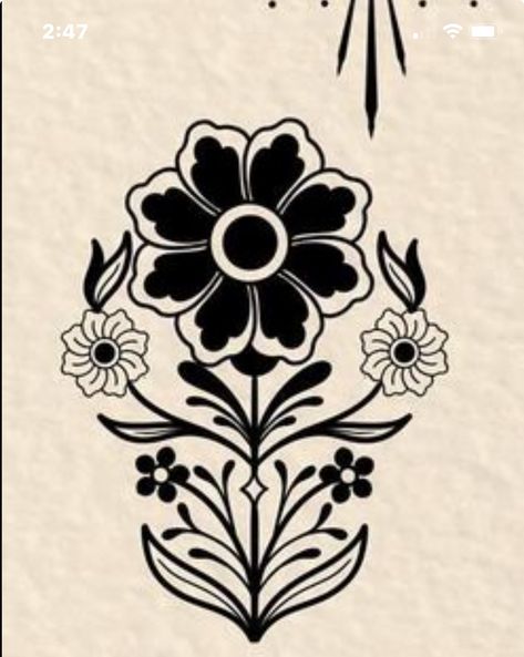 Folk Flower Tattoo, Sister Tat, Tattoo Car, Geometric Line Tattoo, Flower Tattoo Meanings, Dabu Print, Ornament Drawing, Minimal Patterns, Folk Art Flowers