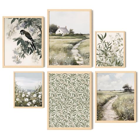 PRICES MAY VARY. Greenery Picture Wall Decor: Infuse your space with the rustic beauty of nature. Our farmhouse wall decor captures the essence of sage green room decor aesthetic, making it a perfect home decorations for those who adore botanical pictures wall decor Nature Wall Art Set: Unbox a breath of fresh air with our set of two 12x16", two 11x14", and two 8x10" green posters. Perfect for creating a serene greenery wall art display, an ideal addition to your living room, kitchen, bathroom s Farmhouse Wall Prints, Neutral And Green Apartment Decor, Sage Green House Decor, Aesthetic Pictures Neutral, Grey And Green Decor, Green Wall Art Bedroom, Gallery Wall Green, Green Farmhouse Decor, Basement Mudroom