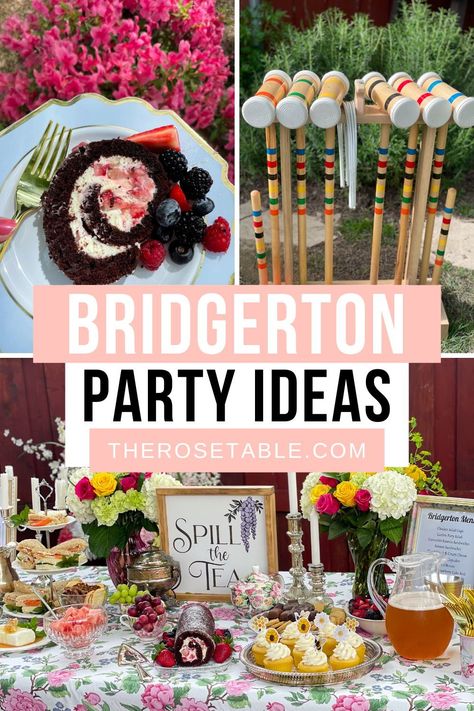 Bridgeton party ideas and recipes! Brigerton Foods, Bridgeton Party Food, Brigerton Theme Tea Party Food, Womens Theme Party Ideas, Bridgerton Appetizers, Bridgeton Party Ideas, Bridgerton Watch Party Food, Bridgerton Viewing Party, Bridgeton Tea Party