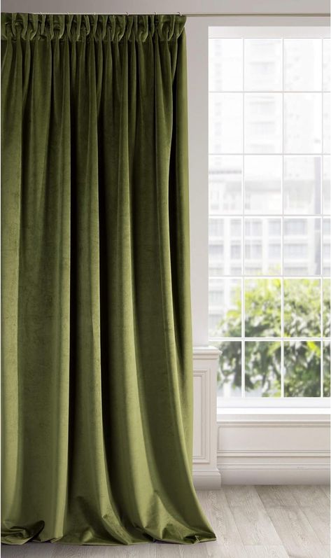 Eurofirany Soft Plain Opaque Velvet Curtain with Tape For Rail - 1 Unit, Thick Fluffy Panel Drape Classic Glamour Elegant Living Room Bedroom, W55'' x L106'', 140x270 cm, Olive Green Velvet Curtains Bedroom, Olive Green Curtains, Modern Classic Living Room, Curtains Living Room Modern, Glamourous Bedroom, Home Shopping List, Home Decorating Ideas Living Room, Beige Curtains, Window Treatments Bedroom