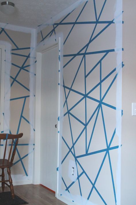 DIY Painter's Tape Accent Wall | The Spiffy Cookie Painters Tape Design Wall, Painters Tape Design, Geometric Wall Paint, Wall Paint Patterns, Penthouse Living, Tape Wall, Diy Wall Painting, Accent Wall Paint, Diy Accent Wall