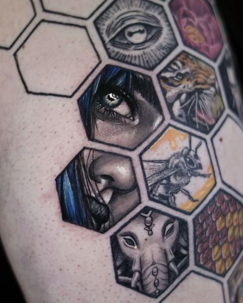 Honeycomb Tattoos, Frida Tattoo, Forearm Cover Up Tattoos, Small Geometric Tattoo, Hexagon Tattoo, Honeycomb Tattoo, Dali Tattoo, Cool Tattoo Drawings, Mommy Tattoos