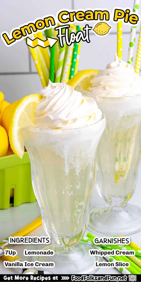 Indulge in the sweet and tangy goodness of a lemonade float! A refreshing treat perfect for sunny days. Learn how to make one with my recipe. via @foodfolksandfun Lemon Cream Pie, Floats Drinks, Soda Floats, Float Recipes, Lemon Cream Pies, Vegan Cheese Recipes, Lemon Ice Cream, Drink Recipes Nonalcoholic, Ice Cream Floats