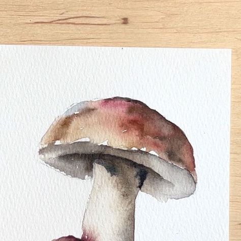 Watercolor Mushroom Painting, Watercolor Prompts, Watercolor Mushrooms Painting, Mushroom Watercolor Paintings, Easy Mushroom Watercolor, Simple Watercolor Mushroom, Watercolour Mushroom Tutorial, Watercolour Mushroom Easy, Watercolour Mushroom Paintings