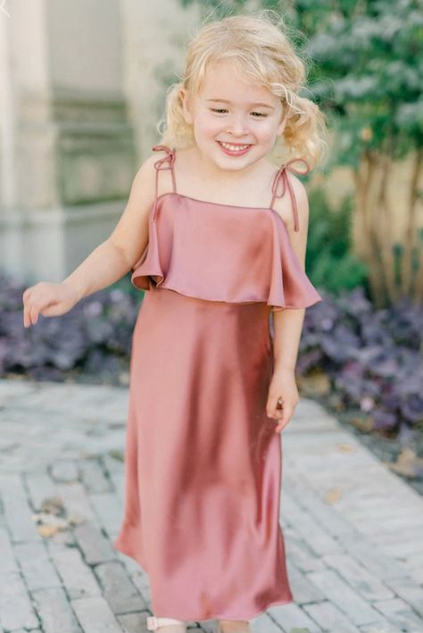 Bridesmaid Satin, Wedding Parties Colors, Satin Flower Girl Dress, Bridesmaid Dress Colors, Ruffled Top, Satin Flowers, Feeling Confident, Kids Collection, Wedding With Kids