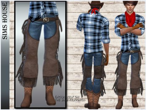 Cowboy Outfit For Men Country, Cowgirl Pants, Cowboy Outfit For Men, Country Mens Fashion, Short Fur Coat, Sims Background, Cowboy Outfit, Cowboy Pants, Ripped Shirts