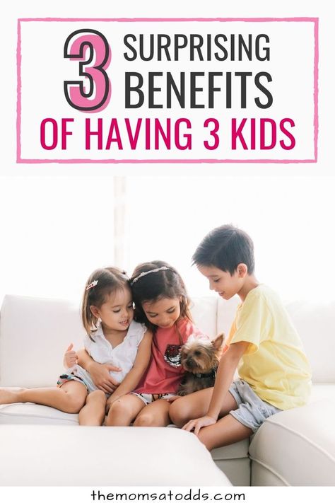 3 Surprising benefits of having 3 kids. Photo of three children ( a boy and two girls) sitting on a white sofa with a puppy. Mom Of Three Quotes, Baby 3 Announcement, Having A Third Child, 3rd Baby Announcement, Habakkuk 2 2, Period Health, Pregnancy Announcement To Parents, 3rd Child, Worried Kids