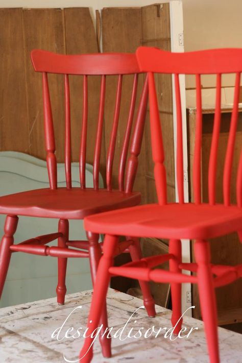 Annie Sloan Paint...Using Dark Wax only. China Hutch Makeover, Red Painted Furniture, Red Chalk Paint, Pioneer Woman Dishes, Rocking Chair Makeover, Annie Sloan Painted Furniture, Red Or Dead, Painted Kitchen Tables, Red Furniture