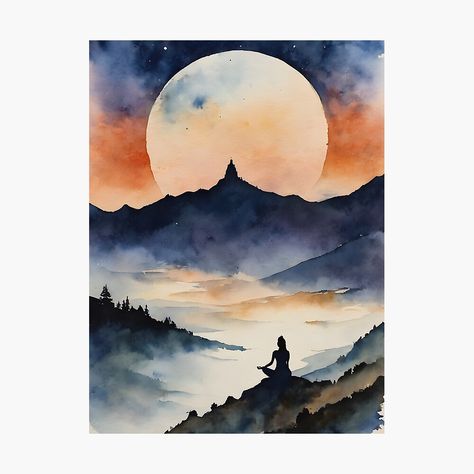 Get my art printed on awesome products. Support me at Redbubble #RBandME: https://www.redbubble.com/i/photographic-print/At-Peace-Full-Moon-Sillouette-Meditation-Art-by-Arwen-Art/154011444.6Q0TX?asc=u Meditation Painting Ideas, Kylie Pregnant, Meditation Painting, Meditation Art, Yoga Art, At Peace, Cool Art Drawings, Full Moon, Photographic Prints