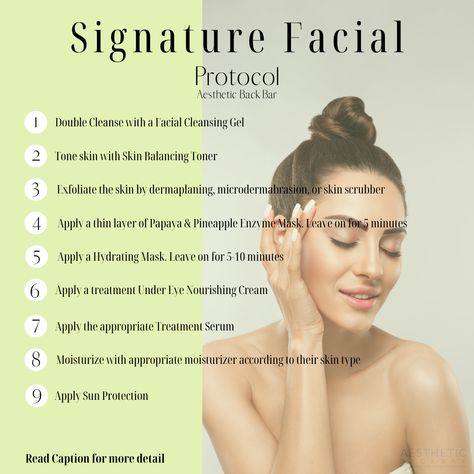 Steps Of Facial, Types Of Facials Skincare, Esthetician Products Facials, Steps Of A Facial, Facial Massage Routine Esthetician, Esthetician Facial Steps, Professional Facial Steps At Home, Different Types Of Facials, Facial Steamer Routine Steps