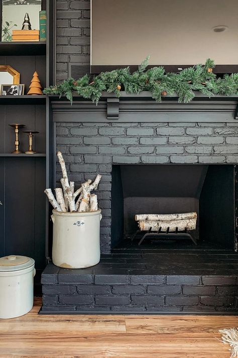 Beautiful Black Accent Wall Ideas Black Fireplace Mantel Paint, Fireplace Surround Ideas, Black Fireplace Surround, Black Brick Fireplace, Painted Brick Fireplace, Black Brick Wall, Painted Brick Fireplaces, Living Room Luxury, Living Room Transformation